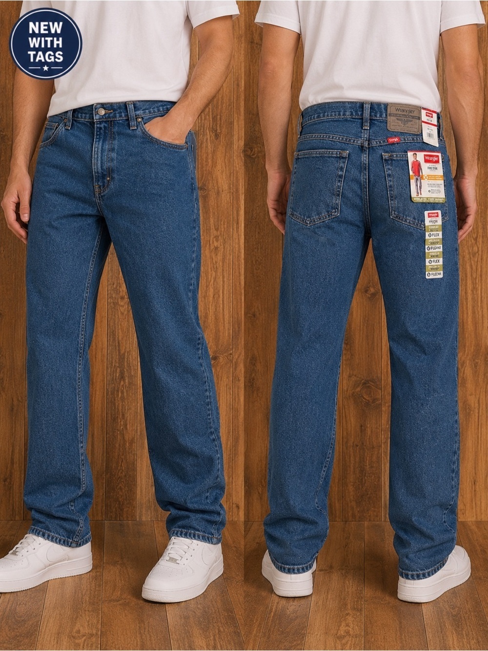 Wrangler Five Star Jeans 38x34 NWT Regular Fit Flex Blue Denim Men’s